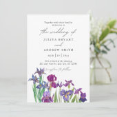 Elegante waterverf Iris in witte script bruiloft Kaart (Staand voorkant)