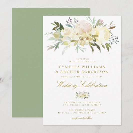 elegante waterverf ivoor florale bruiloft kaart (Voorkant / Achterkant)