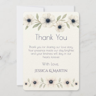 Elegante Waterverf Ivoor Navy Blue Anemone Wedding Bedankkaart