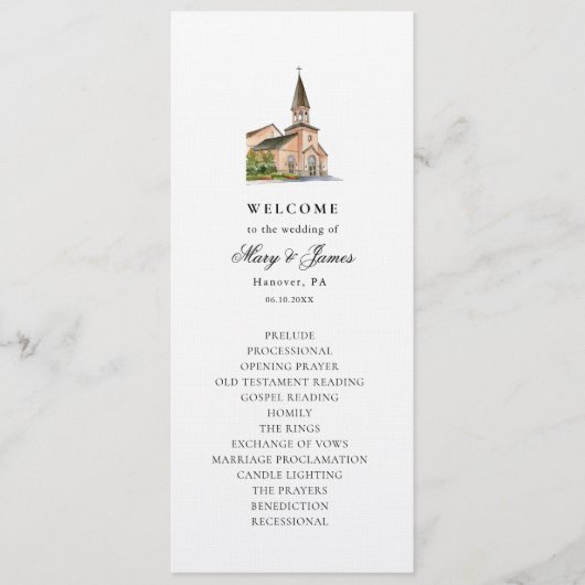 Elegante Waterverf kerk bruiloft plat programma (Voorkant)