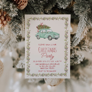 Elegante Waterverf Kerst Groene Car Tree cParty Kaart