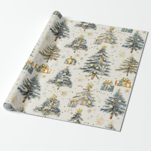 Elegante Waterverf kerstbomen Cadeaupapier