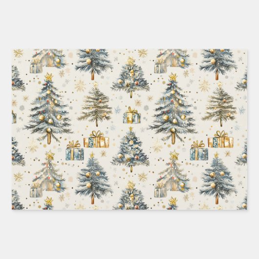 Elegante Waterverf kerstbomen Inpakpapier Vel (Voorkant)