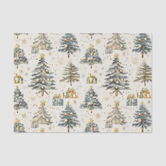 Elegante Waterverf kerstbomen Tissuepapier (Voorkant)