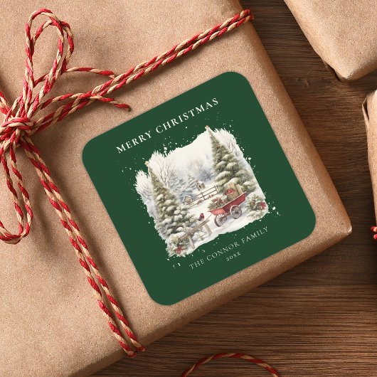 Elegante  Waterverf kerstbomen Vierkante Sticker