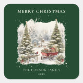 Elegante  Waterverf kerstbomen Vierkante Sticker (Voorkant)