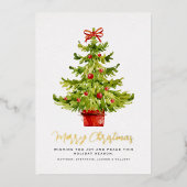 Elegante Waterverf kerstboom gouden script Folie Feestdagenkaart (Voorkant)