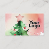 Elegante Waterverf kerstboom QR-code Informatiekaartje (Achterkant)