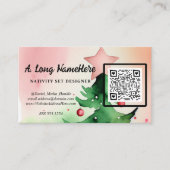 Elegante Waterverf kerstboom QR-code Informatiekaartje (Voorkant)