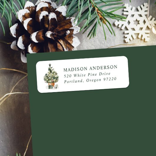 Elegante Waterverf Kerstboom retouradres Etiket
