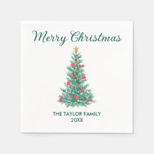 Elegante Waterverf Kerstboom Typografie Servet