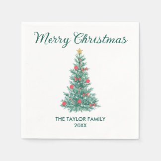 Elegante Waterverf Kerstboom Typografie Servet