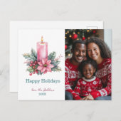 Elegante Waterverf Kerstkaars Custom Photo Feestdagenkaart (Voorkant / Achterkant)