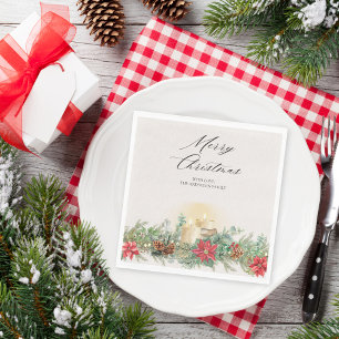 Elegante Waterverf kerstkaars & poinsettia Servet