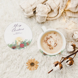 Elegante Waterverf kerstkaars & poinsettia Vierkante Kartonnen Onderzetter