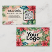 Elegante Waterverf Kerstkrans QR-code Informatiekaartje (Voorkant / Achterkant)