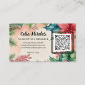 Elegante Waterverf Kerstkrans QR-code Informatiekaartje (Voorkant)