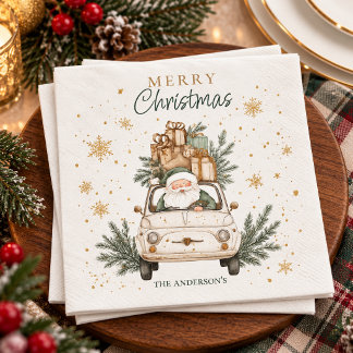 Elegante Waterverf Kerstman Auto Sneeuw Kerstfeest Servet