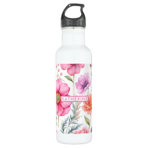 Elegante Waterverf Kleurrijke Bloemen Flora Patter Waterfles