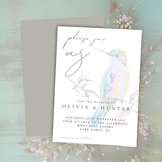 Elegante Waterverf kolibrie bruiloft uitnodiging