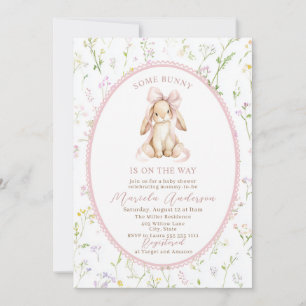 Elegante waterverf konijn met roze strik Baby Show Kaart