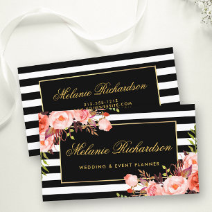 Elegante Waterverf koraal bloemengoud zwart gestre Visitekaartje