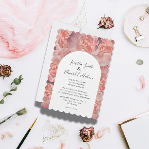 Elegante Waterverf Koraal Roze Rose Bloemen Huweli Kaart