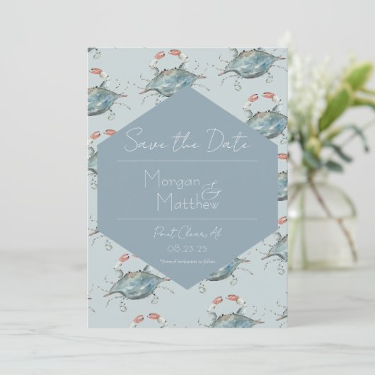 Elegante Waterverf Krab Wedding Save theDate Kaart (Staand voorkant)