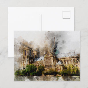 Elegante Waterverf kunst van de Notre Dame kathedr Briefkaart