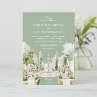 Elegante waterverf landhuis tuin trouwuitnodiging kaart