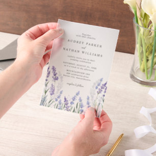 Elegante Waterverf Lavendel Bloemen Bruiloft Vellum Uitnodigingen