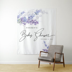 Elegante Waterverf Lavendel Bloemetjes Baby Shower Wandkleed