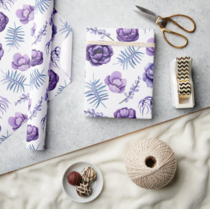 Elegante Waterverf Lavendel Bloemige Bruiloft  Cadeaupapier