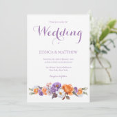 Elegante Waterverf Lavendel Floral Script Wedding Kaart (Staand voorkant)