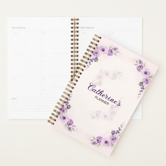 Elegante Waterverf Lavendel Roos Planner (Display)