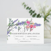 Elegante waterverf lavendel roze rozen eucalyptus RSVP kaartje (Staand voorkant)