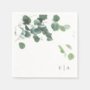 Elegante Waterverf Leaf Botanische Monogram Servet
