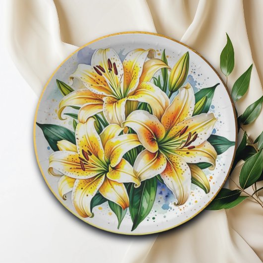 Elegante Waterverf lelies Papieren Bordje