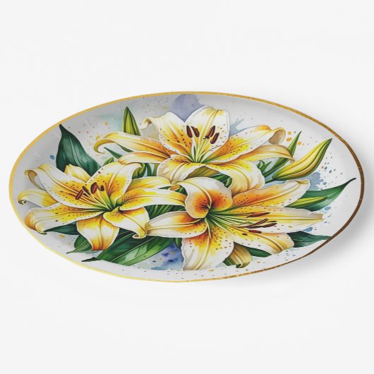 Elegante Waterverf lelies Papieren Bordje (Gekanteld)