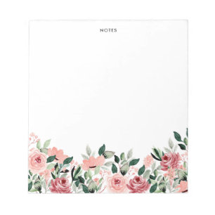 Elegante Waterverf Lente Bloeit Bloemen Monogram Notitieblok