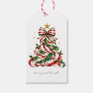 Elegante Waterverf Lint Kerstboom Vakantie Cadeaulabel