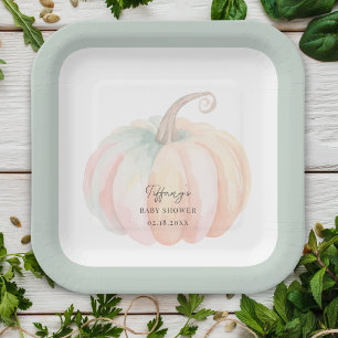 Elegante Waterverf Little Pumpkin Baby shower Papieren Bordje