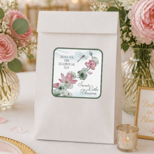 Elegante Waterverf Lotus Bloem Baby Shower Vierkante Sticker