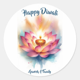 Elegante waterverf Lotus Diwali Ronde Sticker