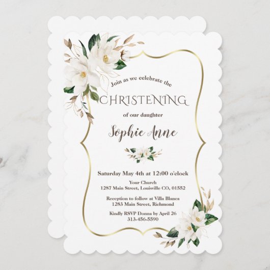 Elegante Waterverf Magnolia Bloemen Doop Kaart (Voorkant / Achterkant)