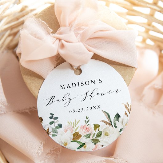 Elegante Waterverf Magnolias Baby shower Bedankjes Labels