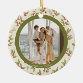 Elegante Waterverf maretak, groen Lijst familie Keramisch Ornament