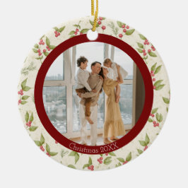 Elegante Waterverf maretak, rode Lijst familie Keramisch Ornament