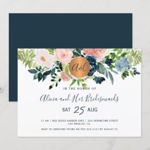 Elegante waterverf marine bloemen bruidsmeisjes br kaart