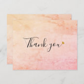 Elegante waterverf marmer script gouden hart bedankkaart (Voorkant / Achterkant)